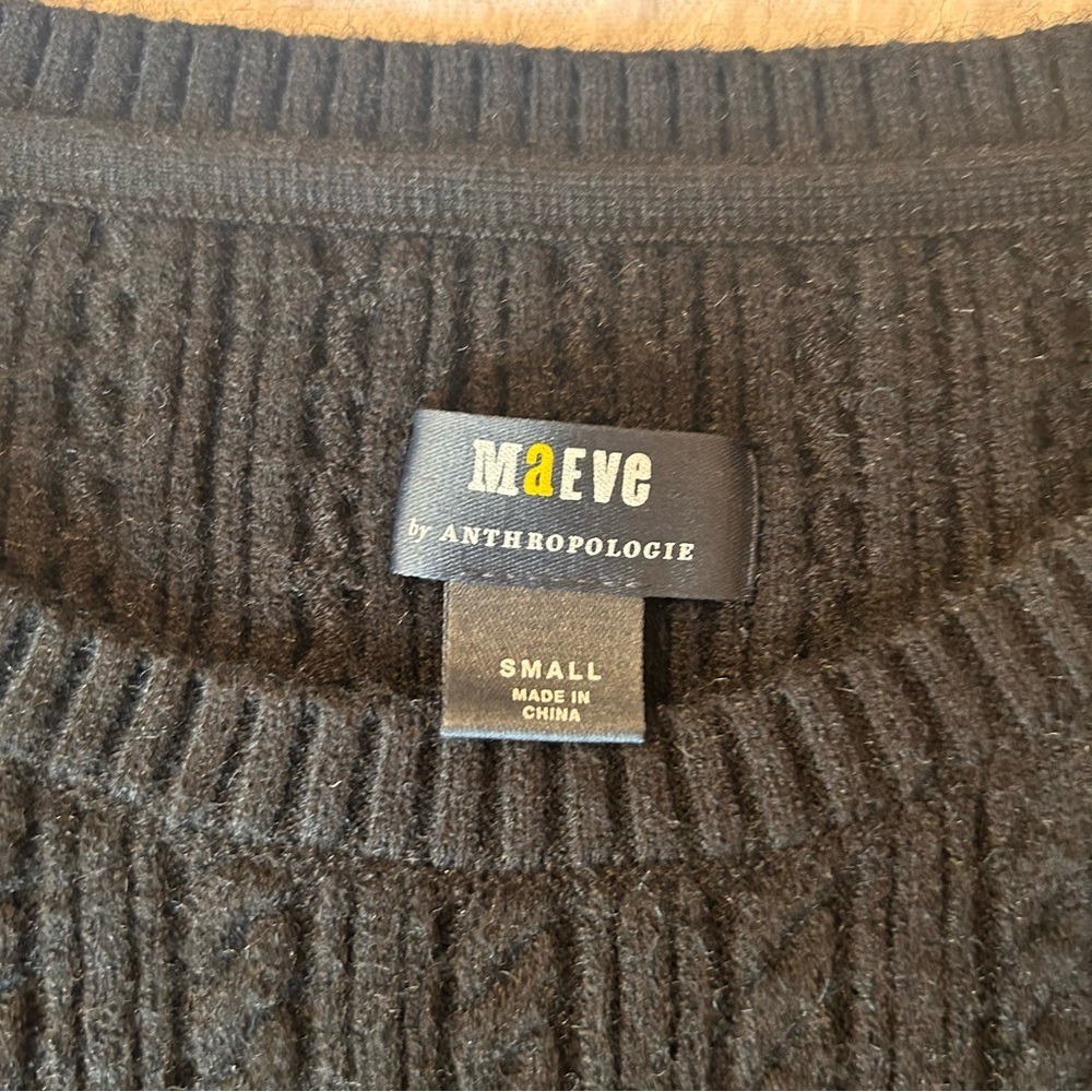 Maeve by Anthropologie Black Cable Knit Sweater with Sheer Sleeves Size Small - Picture 5 of 5
